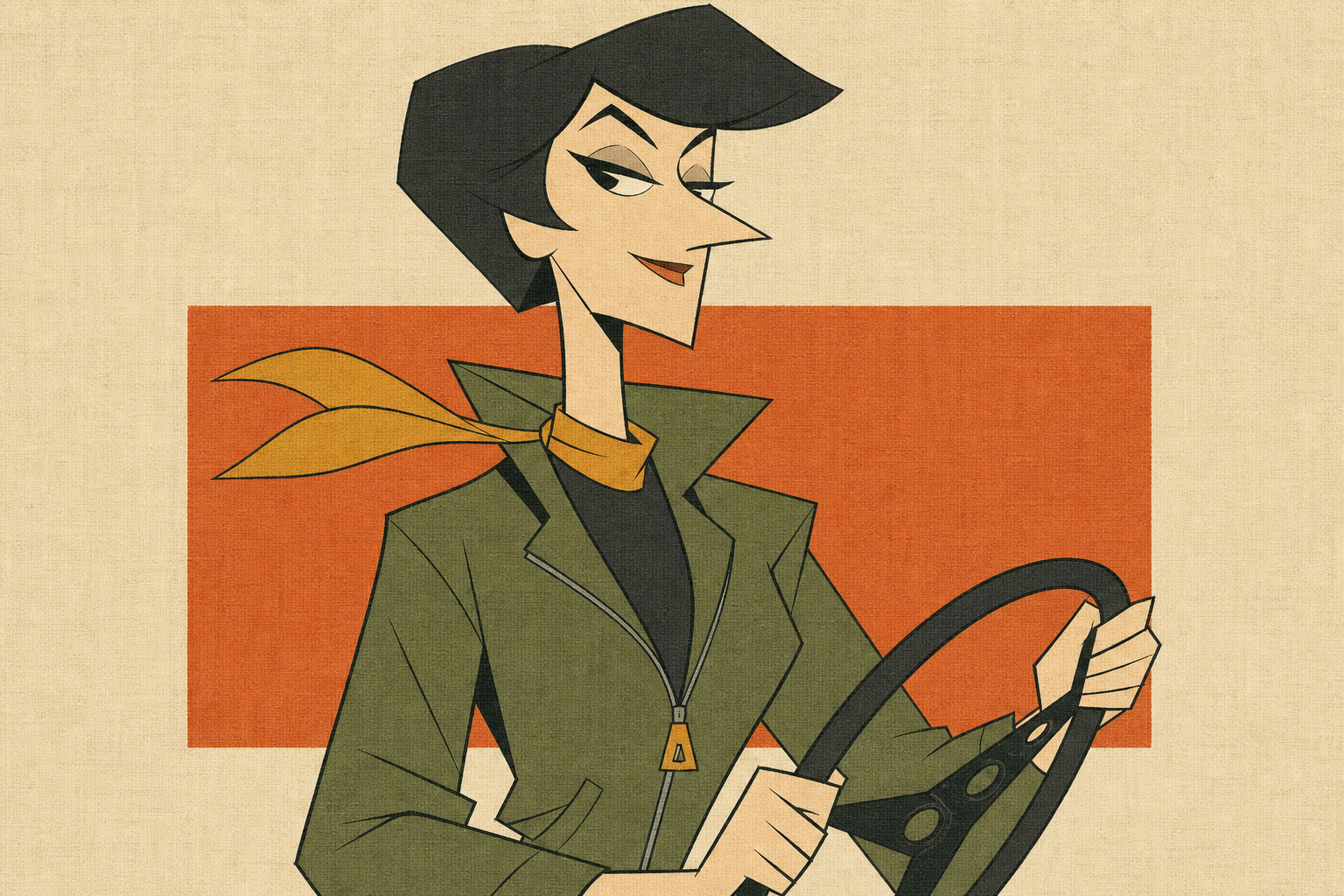 Illustration: getaway driver at the wheel, timing the operation from a distance.