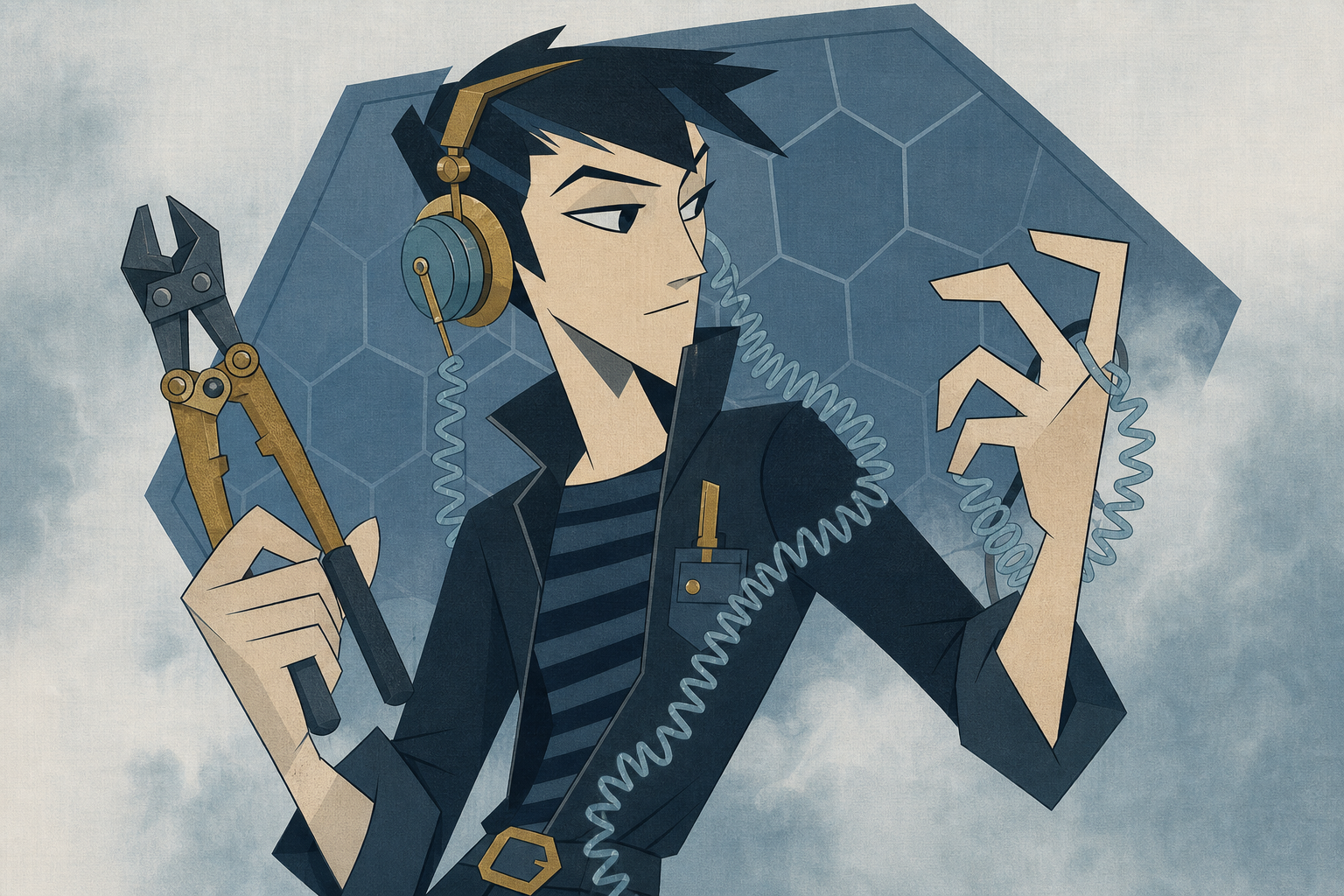 Illustration: technician with intercept equipment quietly monitoring live network traffic.